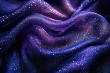 Aufkleber - A mesmerizing close-up showcases flowing fabric in shades of blue and purple, sprinkled with sparkling glitters that resemble stars.