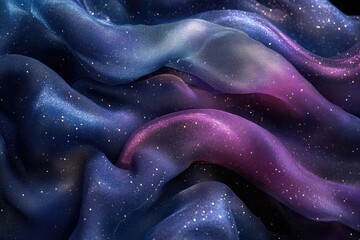 Leinwandbilder - A mesmerizing close-up of flowing fabric, dyed in deep blues and purples, sprinkled with star-like sparkles.