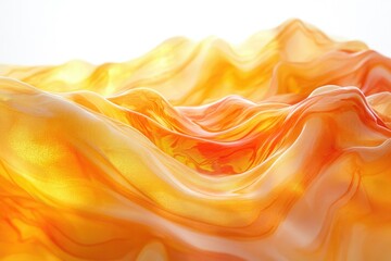 Aufkleber - Flowing waves of translucent fabric in vibrant orange and yellow hues create a mesmerizing, ethereal landscape with soft, glowing light.