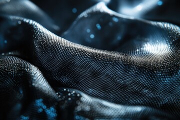 Aufkleber - A close-up shot showcases a dark blue, textured fabric with shimmering highlights, creating a dynamic and elegant abstract composition.