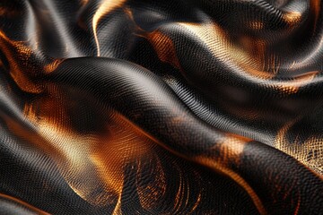 Aufkleber - Wavy fabric with a textured surface, featuring a mix of black and shimmering golden hues in light patterns.