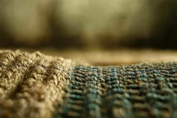 Aufkleber - Macro shot showing the detail and texture of a woven carpet or rug, with blurred background.