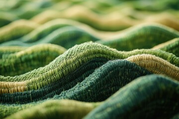Aufkleber - A mesmerizing landscape of rolling hills crafted from intricately textured green and gold fabric evokes a sense of calm.
