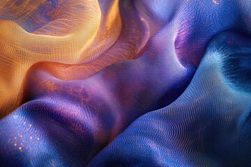 Aufkleber - Abstract image showcasing draped fabric with a gradient from golden to blue and purple hues.