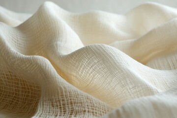 Aufkleber - Close-up of flowing, light-colored woven fabric creates soft, textured waves and shadows, highlighting its intricate details.