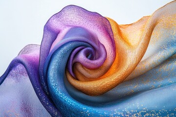 Aufkleber - A swirling vortex of vibrant colors, flowing like silk, showcasing shades of purple, blue, orange, and gold with sparkling glints on the fabric.