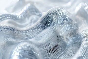 Aufkleber - A shimmering, wavy silver fabric creates a visually interesting texture with a delicate, ethereal quality evoking elegance and modern design.