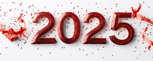Aufkleber - Red glitter 2025 sign celebrating new year's eve