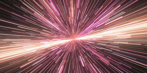 Poster - Abstract Pink Orange Light Rays Burst Speed Motion Background Art Glow Neon Star Lines Space Shiny