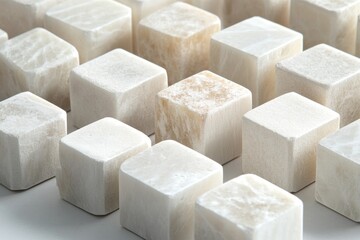 Aufkleber - Collection of smooth, polished stone cubes arranged in pattern showcasing natural variations in texture and color