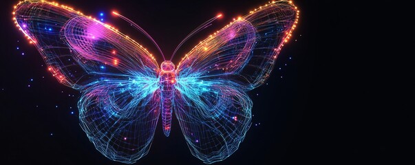 Poster - Abstract glowing butterfly spreading its wings in a dark universe