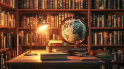 Aufkleber - Vintage globe illuminating knowledge on a desk in a library at night