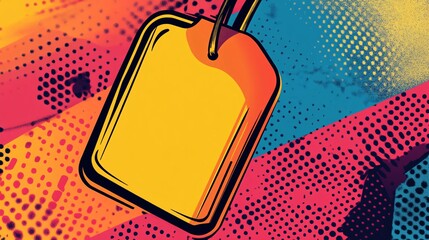 Poster - Blank retro style price tag hanging with colorful background