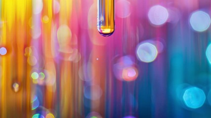 Poster - Science and Bubbles: A vibrant close-up shot showcases a pipette suspended over a dreamy blur of colors and light, suggesting a world of scientific exploration and discovery.