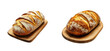 © David - Rustic artisan bread loaves on wooden boards with golden crust. Set png cut out