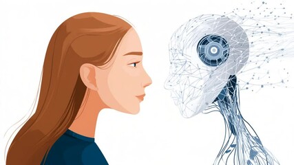 Poster - Person Engages in Conversation With Futuristic Robot Design Generative AI