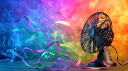 Poster - Ventilator blowing colorful ribbons in a psychedelic smoke cloud