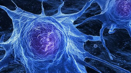 Poster - Microscopic Cellular Structures in Vibrant Blue Generative AI