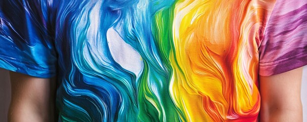 Poster - Person wearing colorful rainbow tie dye shirt posing in studio