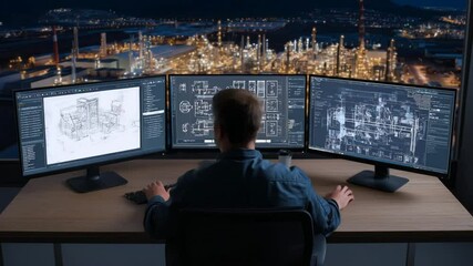 Poster - engineer reviews blueprints for industrial projects generative ai