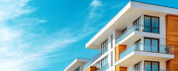 Aufkleber - Modern apartment building with balconies under blue sky