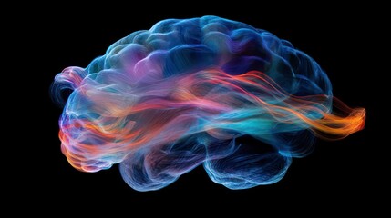 Poster - Vibrant conceptual illustration of a human brain in two distinct colors symbolizing left and right brain functions for science and creativity