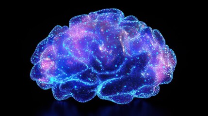 Poster - Glowing blue and purple brain showcasing digital neural connections, representing artificial intelligence, neuroscience, and futuristic technology.