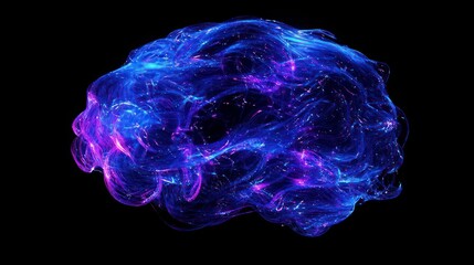 Poster - Glowing blue and purple brain showcasing digital neural connections, representing artificial intelligence, neuroscience, and futuristic technology.