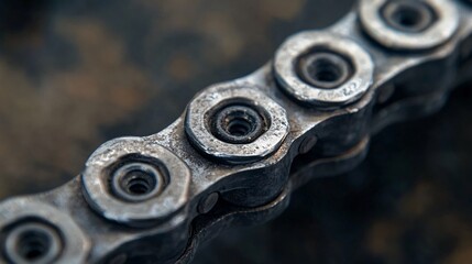 Poster - Closeup of old rusty chain lying on greasy surface