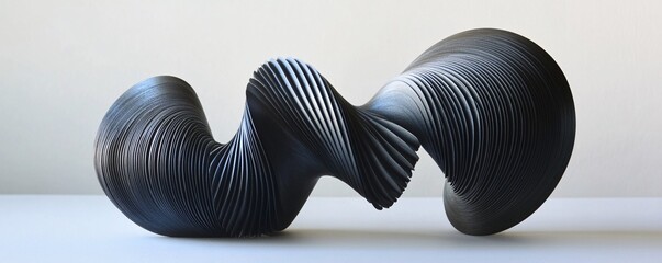 Poster - Black parametric sculpture standing on a white surface