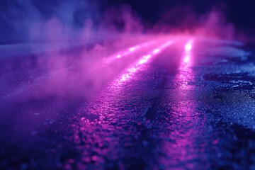Poster - colorful neon reflections on wet pavement create a vibrant atmosphere in a dimly lit urban setting d