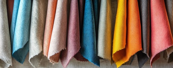 Poster - Fabric samples hanging in a textile store