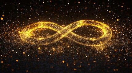 Poster - Golden infinity symbol glowing on black background with glitter
