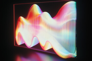 Poster - Vibrant Waveform: A striking abstract art piece features dynamic, multicolored waveforms within a dark, minimalist setting, creating a visual symphony of light and movement.