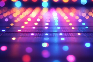 Poster - Colorful lights create a vibrant and dynamic atmosphere on a dance floor during a lively evening party