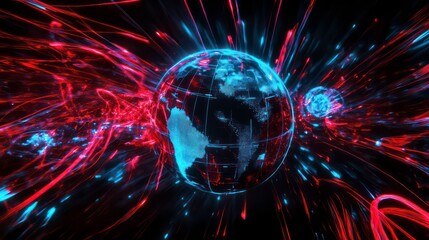 Poster - Abstract representation of Earth, surrounded by energetic lines. Possible use Sci-fi wallpaper, background design