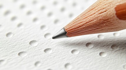 Poster - Close-up view of a sharpened pencil ready to write on textured paper, highlighting the details of the pencil tip and surface patterns, creating a creative atmosphere for writing