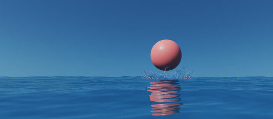 Poster - Egg's Oceanic Ascension: An ethereal pink egg, suspended momentarily above water, the moment of impact captured in this serene illustration.