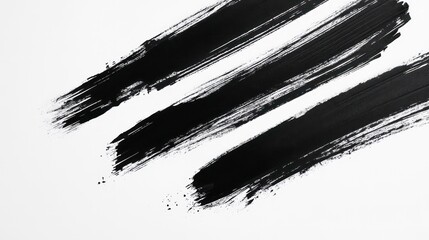 Poster - Artistic Black Spray Paint Stripes: Close-Up View of Three Lines Isolated on White Background