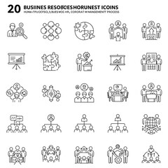 Fototapete - Business Icons: A collection of detailed line art business icons, providing a versatile visual resource for design projects, presentations, and web applications.