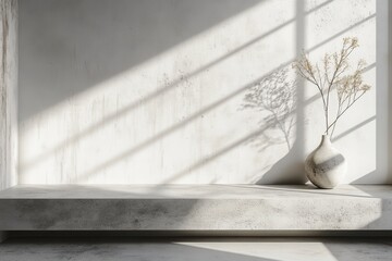 Poster - Concrete shelf design showcasing modern minimalism in an interior space with light-colored wall background