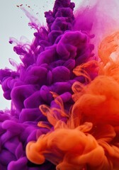 Fototapete - Vibrant purple and orange smoke swirling together in a stunning display
