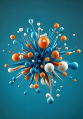 Fototapete - Colorful abstract explosion of blue, orange, and white spheres