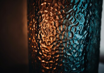 Poster - Close-up of a textured glass surface reflecting warm and cool tones
