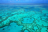 Aerial view of part of the Great Barrier Reef, the world's largest coral reef system composed of over 2,900 individual reefs and 900 islands. Coral Sea, coast of Queensland, Australia. Dec 2019