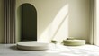 © ronal - Minimalist beige and olive green podiums, sunlit interior, product display