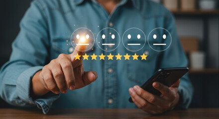 Wall Mural - customer feedback: rating experience with stars & emotions. boost loyalty & satisfaction. digital re