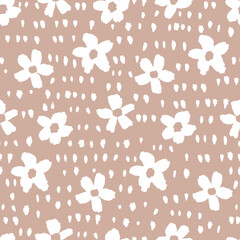 Wall Mural - Black white monochrome hand drawn beige seamless floral pattern background. Vector