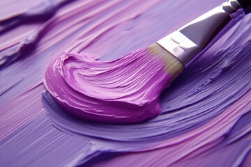 Fototapete - Colorful brush applying pink paint on a canvas in an artistic workshop during daytime