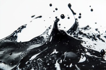 Fototapete - Black liquid splashes energetically against a light background creating dynamic shapes during a scientific experiment in a laboratory setting